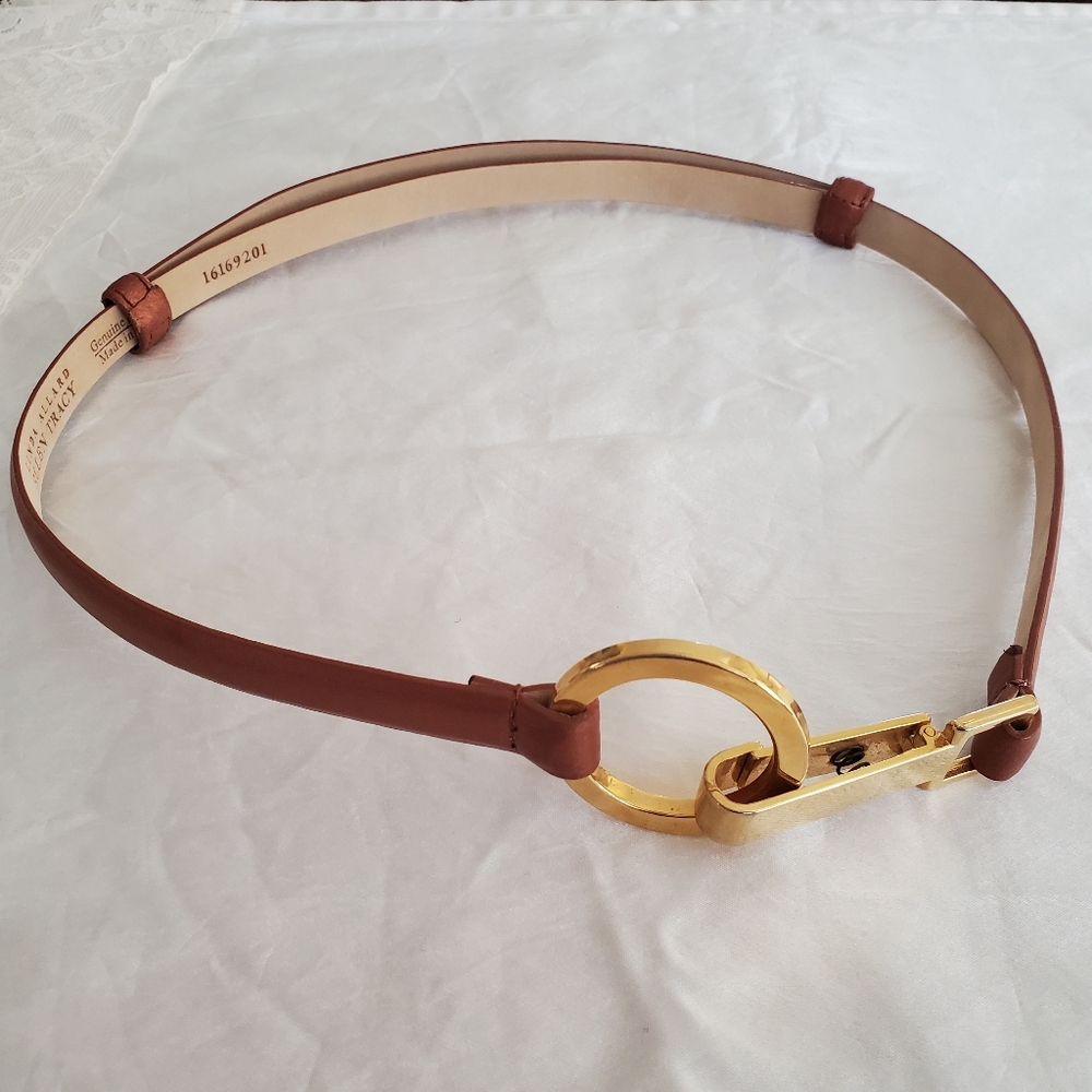 Ellen Tracy Adjustable Leather Belt in Pinkish/Peach